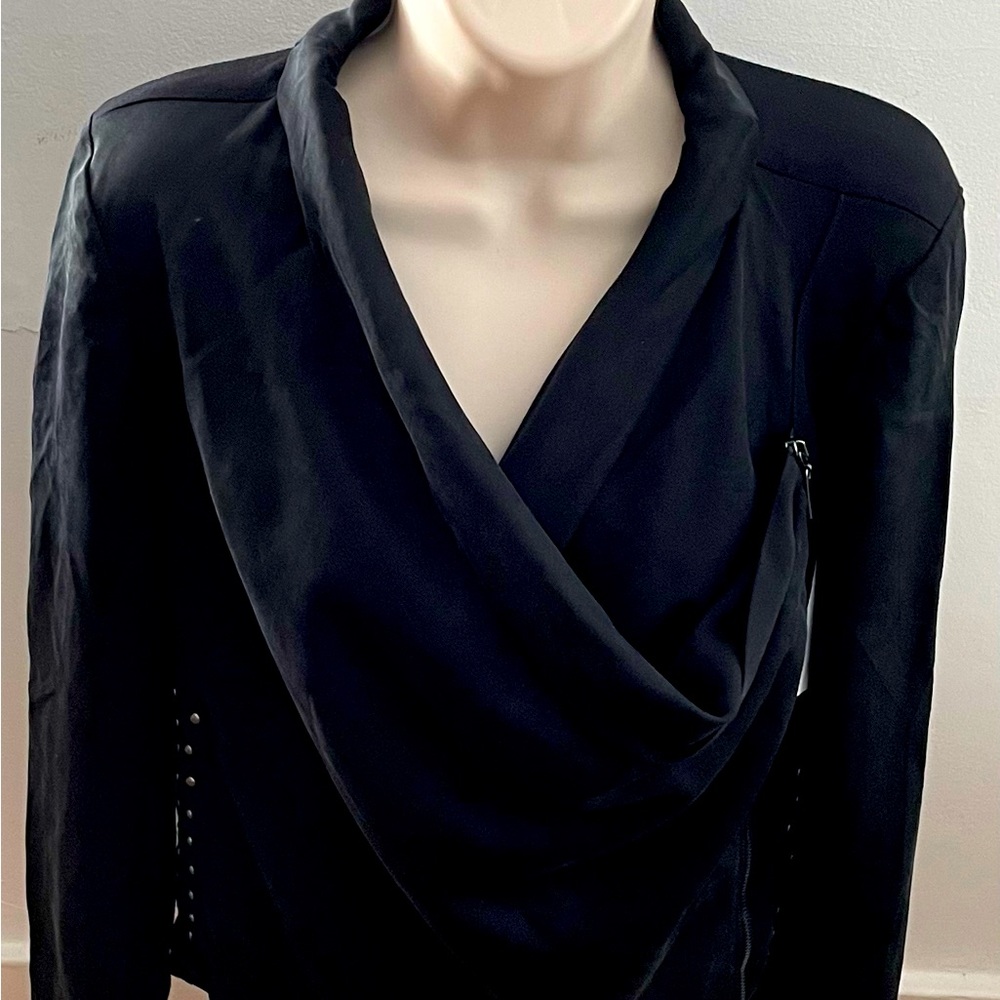 NWT Willow & Clay black tencel & linen Moto jacket with pockets & zippers size S